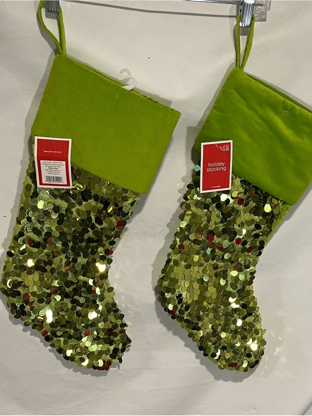 Holiday Sequin Christmas Stocking in Lime Green - Pack of 2
